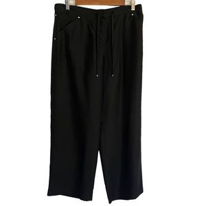 Carlisle Womens 100% Silk Pants Size 10 Black Wide Leg Drawsting Zipper Midrise